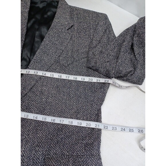 Circle Dallas Mens Blazer Jacket Black Gray 44R 100% Silk Tweed Chevron - Picture 9 of 14
